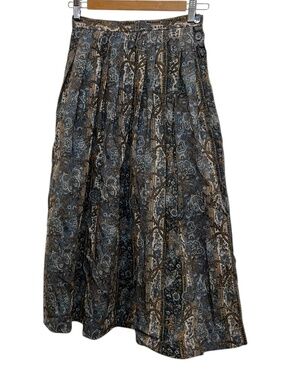 jaeger England vintage 80s blue rich paisley pleated a line skirt UK 8 US 4
